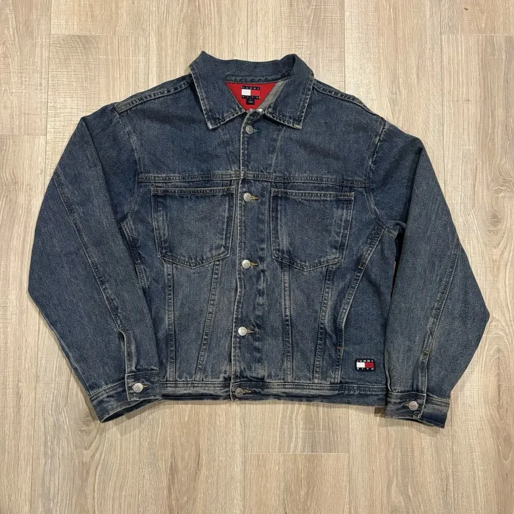 Kith Tommy Hilfiger Denim Jean Jacket Mens S Big Flag Blue Authentic Embroidered